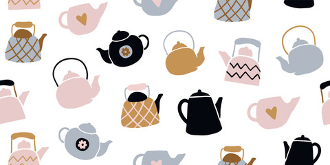 Cute tea pots seamless pattern scandinavian