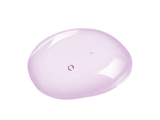 Cosmetic gel drop isolated on white background. Transparent lavender colored liquid with bubbles texture