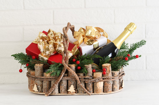 basket with christmas gifts