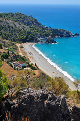 Obraz premium Playa de Canuelo, Parje Natural de los Acantilados de Maro-Cerro Gordo, Andalusia, Costa del Sol, Spain