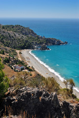 Obraz premium Playa de Canuelo, Parje Natural de los Acantilados de Maro-Cerro Gordo, Andalusia, Costa del Sol, Spain