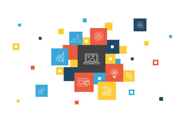 Obraz na płótnie Canvas digital strategy Infographic 10 steps pixel design. internet, SEO, content marketing, mission simple icons