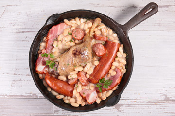 cassoulet, french dish with duck, sausage, bacon and bean