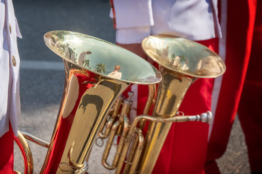 photo of brass wind instruments