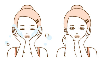 Illustration of a Woman Washing Face