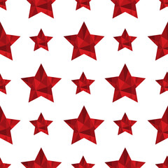 Elegant polygonal seamless pattern with red stars. Modern stylish vector ornament for cards, invitations, banner, scrapbook, wrapping paper, packets, diapers, pajamas