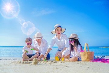 Lovely family traveling the sea.Family is relaxing together at the sea.Family traveling to the sea in summer.