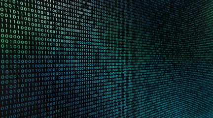 Obraz premium Big data Illustrated concept with a wall of binary digits stretching off into the distance