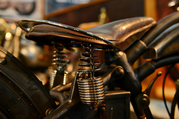 Close Up Of a Vintage Leather Solo Seat for Motorcycle