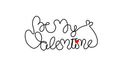 Hand lettering with Be my valentine text on white background