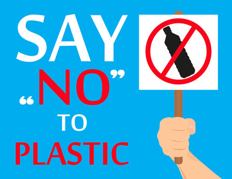 Anti plastic Protest concept - hand holding protest board in flat style