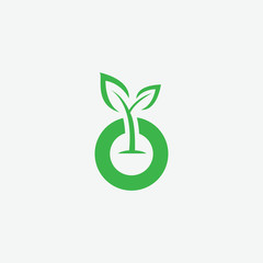 Initial O with leaf concept and Leaf concept simple logo design