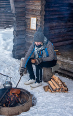 Woman wintercamping