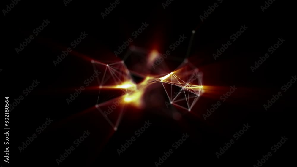 Poster Plexus fantasy abstract technology and engineering motion background with original organic motion and animated rays of light. Depth of field settings. 3D rendering.