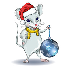 Calendar for the year 2020 Rat, Zodiac sign, Horoscope. White mouse-Santa with Christmas toy. Decorative card-merry Christmas and New year.