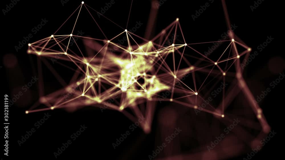 Poster Plexus fantasy abstract technology and engineering motion background with original organic motion and animated rays of light. Depth of field settings. 3D rendering.