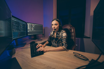 Photo of professional focused concentrated coder modifying apps supporting artificial intelligence...