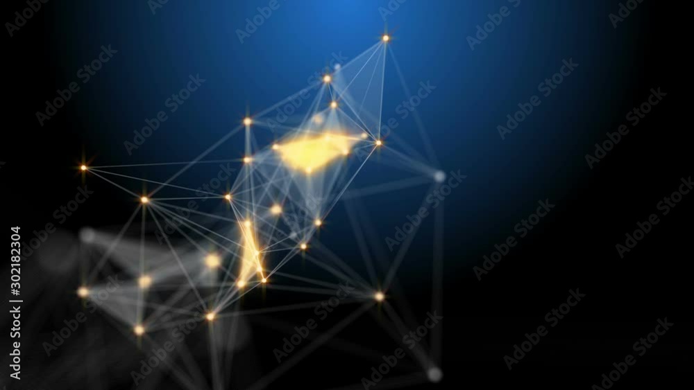 Poster Plexus fantasy abstract technology and engineering motion background with original organic motion. Depth of field settings. 3D rendering.