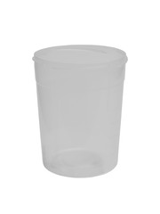 Empty cup of clear plastic on a white background