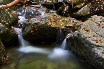 River between rocks with dry leaves