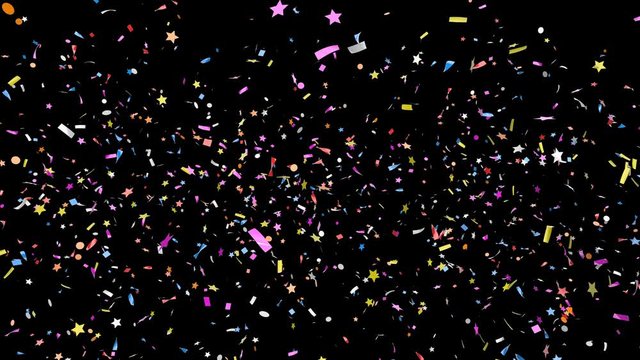 Colorful confetti of various shapes falling with alpha channel for compositing on any background