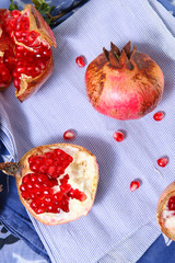 ripe open pomegranate fruit in details. seasonal fruits