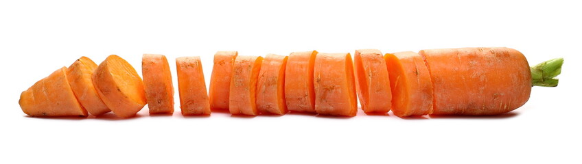 Chopped carrot slices, isolated on white background