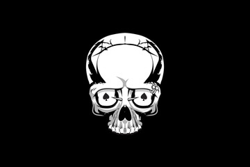skull head with a spades playing cards
