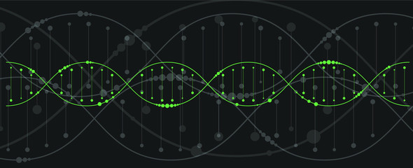 Vector illustration showing the structure of a DNA molecule on a black background.