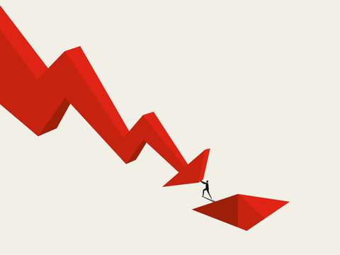 red arrow falling, person pushing, business concept clip art preview