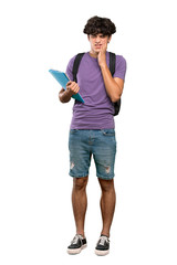 A full-length shot of a Young student man with toothache over isolated white background