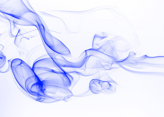Blue smoke abstract on white background, ink water color