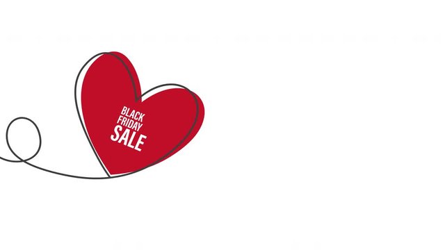 Black Friday Sale with glitch Heart shaped balloon in continuous drawing lines in a flat style in continuous drawing lines. Continuous black line. The work of flat design. Symbol of love and