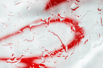Abstract red white pattern. Colorful macro water bubbles, stains and spots, bright background