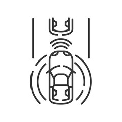 Emergency brake assist color line icon. Safety distance. Collision warning concept. Driverless auto. Pictogram for web page, mobile app, promo. UI UX GUI design element. Editable stroke.