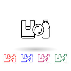 Recycle, bottle, bag multi color icon. Simple thin line, outline vector of no plastic icons for ui and ux, website or mobile application
