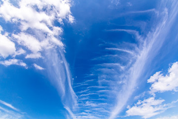 The clouds gather and the blue sky during the rainy season in Thailand.