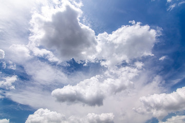 The clouds gather and the blue sky during the rainy season in Thailand.