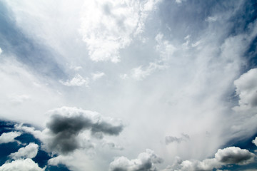 The clouds gather and the blue sky during the rainy season in Thailand.