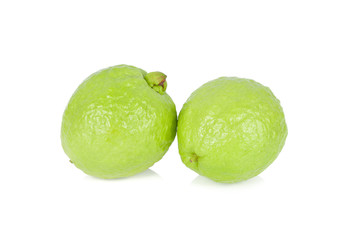 whole fresh ripe pink guava on white background