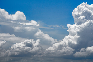 The clouds gather and the blue sky during the rainy season in Thailand.