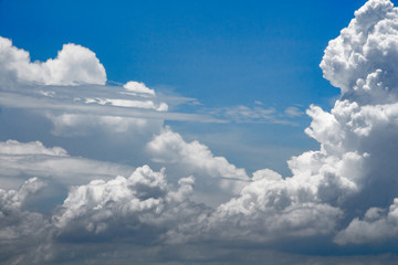 The clouds gather and the blue sky during the rainy season in Thailand.