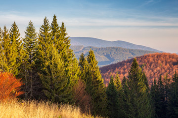 Mountainous countryside in northwest Bohemia, view of Beskydy Mountains, Czech republic, Europe.