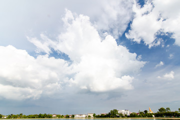 The clouds gather and the blue sky during the rainy season in Thailand.