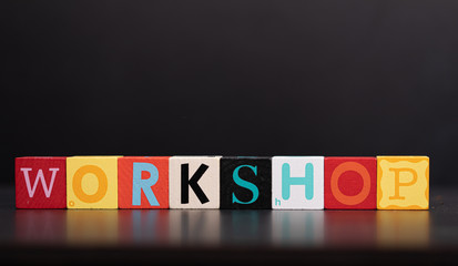 Webinar workshop concept word with cubes.
