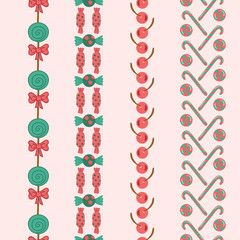 Holiday Candies Vector Seamless Vertical Borders Set