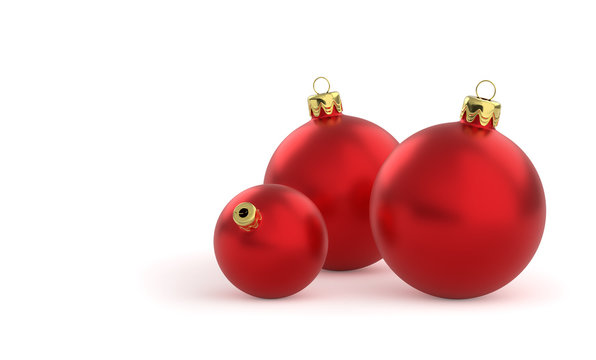 Christmas red balls baubles bombs bulbs colorful decoration isolated on white background. Xmas glass balls group	
