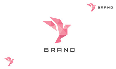 Origami Bird Logo For Sale. Low-poly bird logo. Polygonal bird logo for sale.