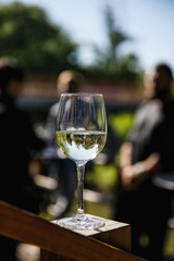 glass of red wine on table in restaurant