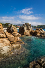 Fototapeta na wymiar Seascape of resort area of the Costa Brava near town Lloret de Mar in Spain